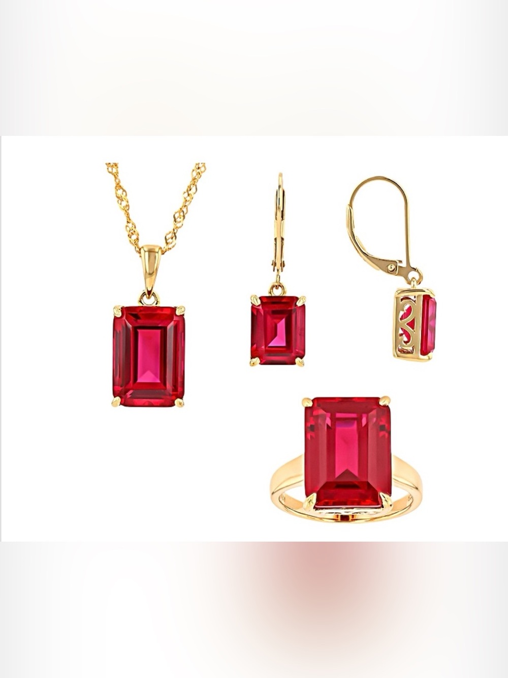 Lab Created Ruby 18k Gold Over Sterling Silver Pendant, Earrings, Ring JTV